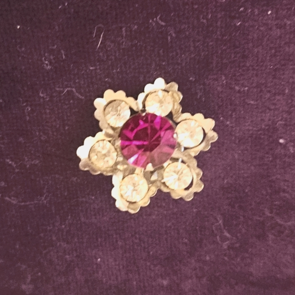 Vintage Silver tone and Pink Rhinestone Brooch Pin